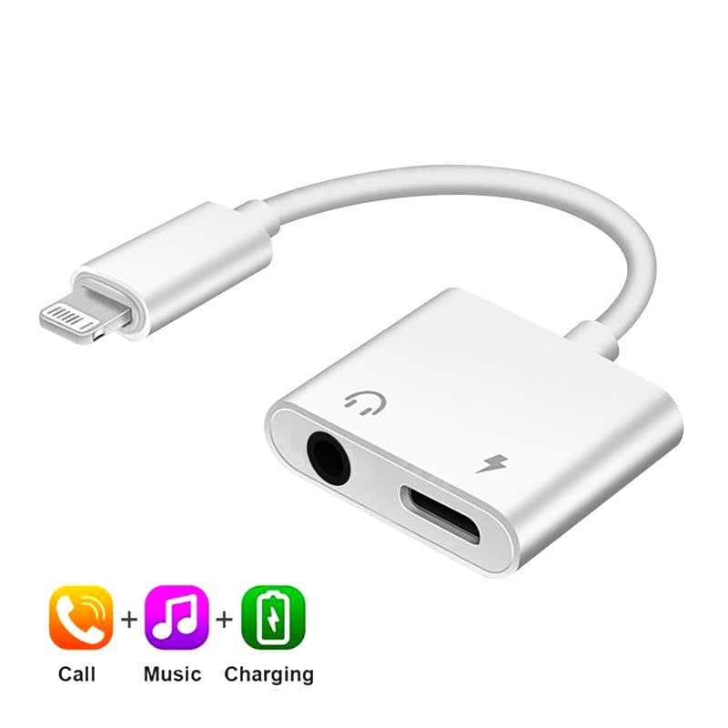 2 In 1 Adapter For iPhone 13 12 11 Aux Jack Headset Converter Audio Splitter Charging Earphone Cable